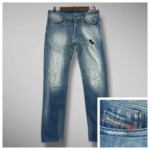 Diesel Jeans Mens 30x32 Blue Akee‎ Regular Slim Tapered Stretch Distressed 0854V